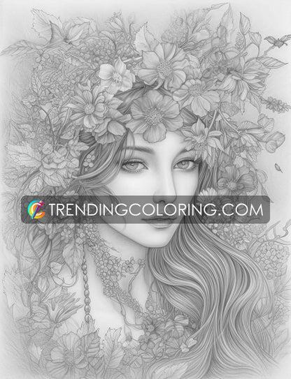 25 Beauty Queen Grayscale Coloring Pages - Instant Download - Printable PDF – preview 6