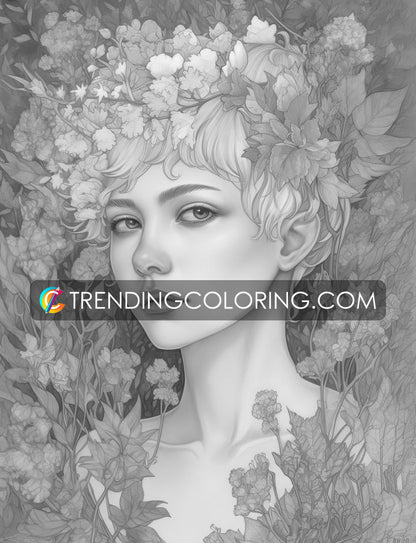 25 Beauty Queen Grayscale Coloring Pages - Instant Download - Printable PDF – preview 7