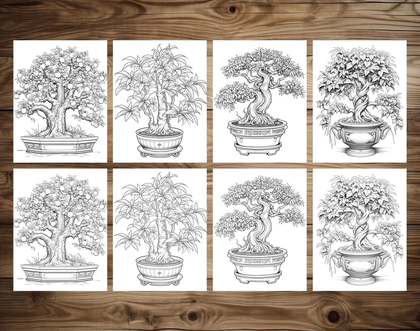 25 Bonsai Tree Grayscale Coloring Pages - Instant Download - Printable PDF Dark/Light – preview 5
