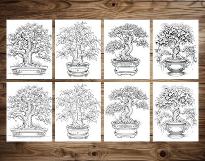 25 Bonsai Tree Grayscale Coloring Pages - Instant Download - Printable PDF Dark/Light – preview 5