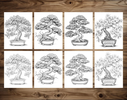 25 Bonsai Tree Grayscale Coloring Pages - Instant Download - Printable PDF Dark/Light – preview 6