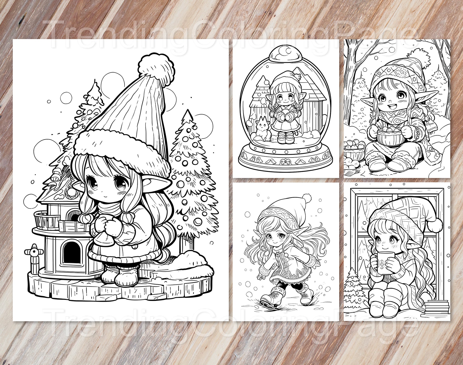 25 Christmas Darling Gnomes Coloring Pages - Instant Download - Printable PDF – preview 5