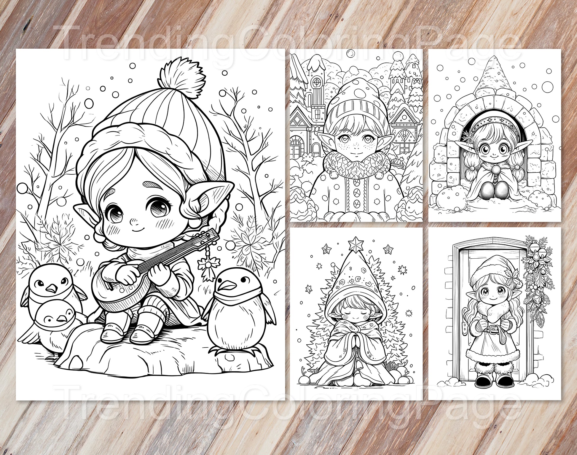 25 Christmas Darling Gnomes Coloring Pages - Instant Download - Printable PDF – preview 6