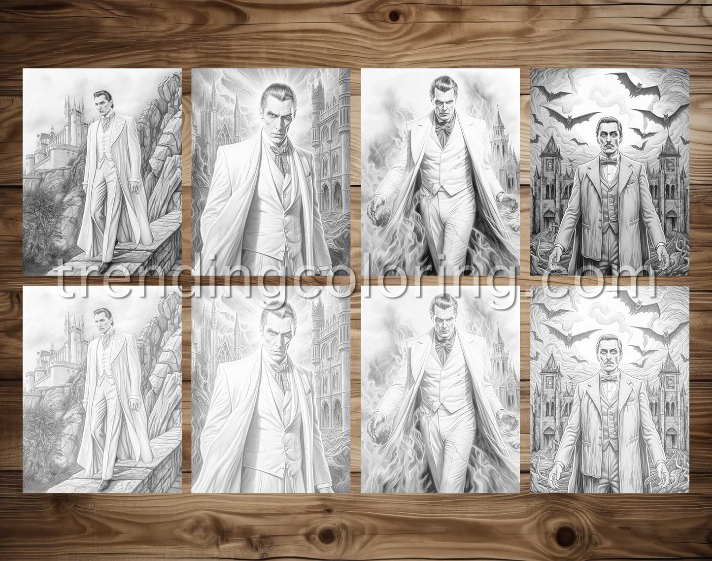 25 Count Dracula Grayscale Coloring Pages - Halloween Coloring - Instant Download - Printable PDF Dark/Light – preview 3