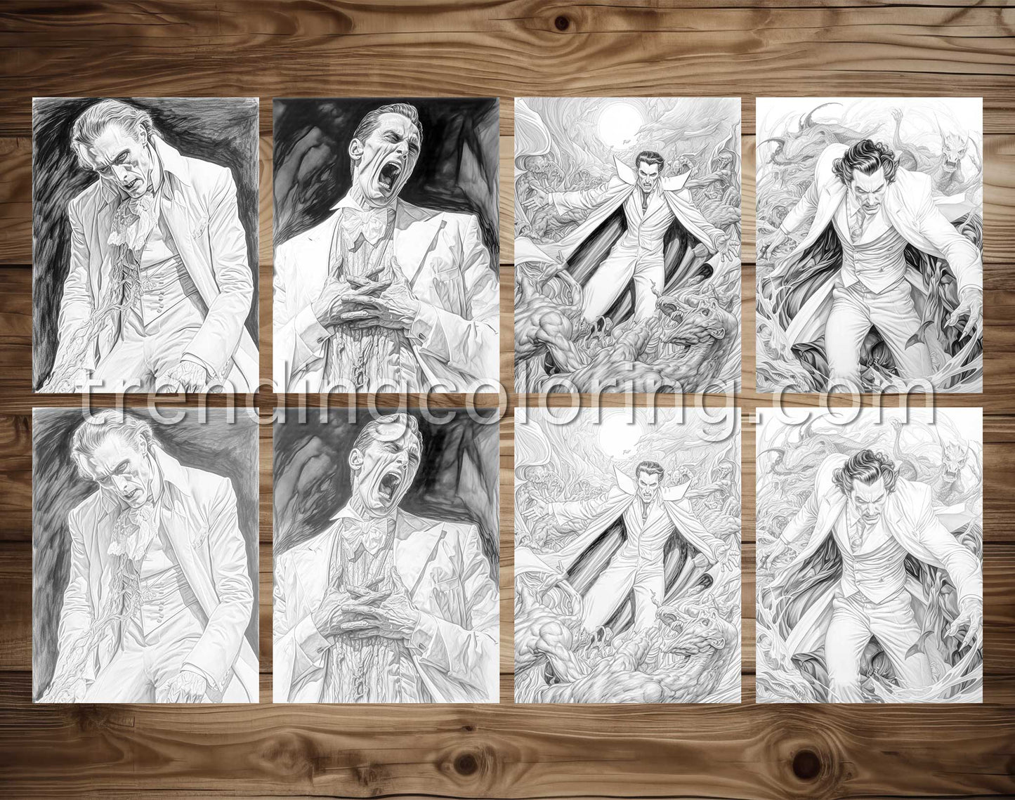 25 Count Dracula Grayscale Coloring Pages - Halloween Coloring - Instant Download - Printable PDF Dark/Light – preview 4