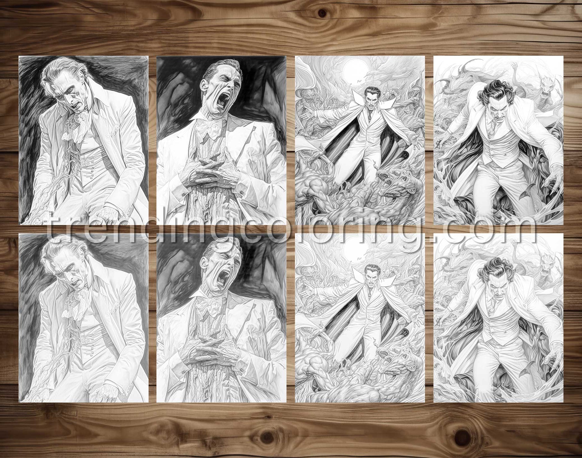 25 Count Dracula Grayscale Coloring Pages - Halloween Coloring - Instant Download - Printable PDF Dark/Light – preview 4
