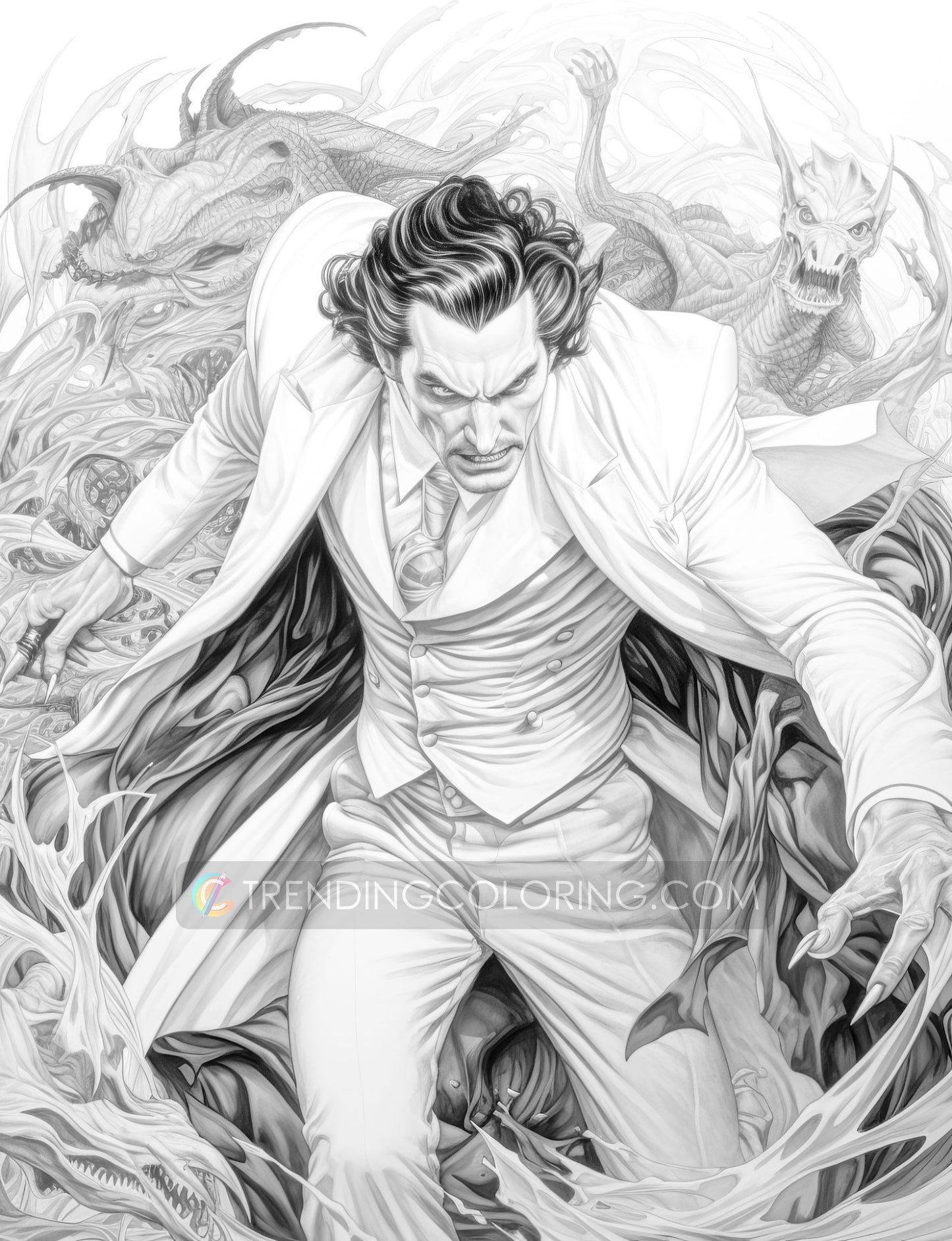 25 Count Dracula Grayscale Coloring Pages - Halloween Coloring - Instant Download - Printable PDF Dark/Light – preview 7