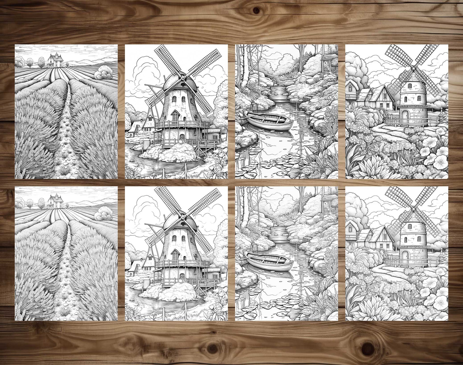 25 Country Dreams Grayscale Coloring Pages - Instant Download - Printable PDF Dark/Light – preview 7