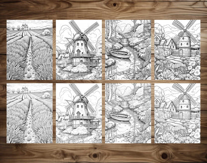 25 Country Dreams Grayscale Coloring Pages - Instant Download - Printable PDF Dark/Light – preview 7