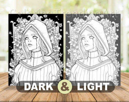 25 Creepy Beauties Grayscale Coloring Pages - Halloween Coloring - Instant Download - Printable PDF Dark/Light – preview 6