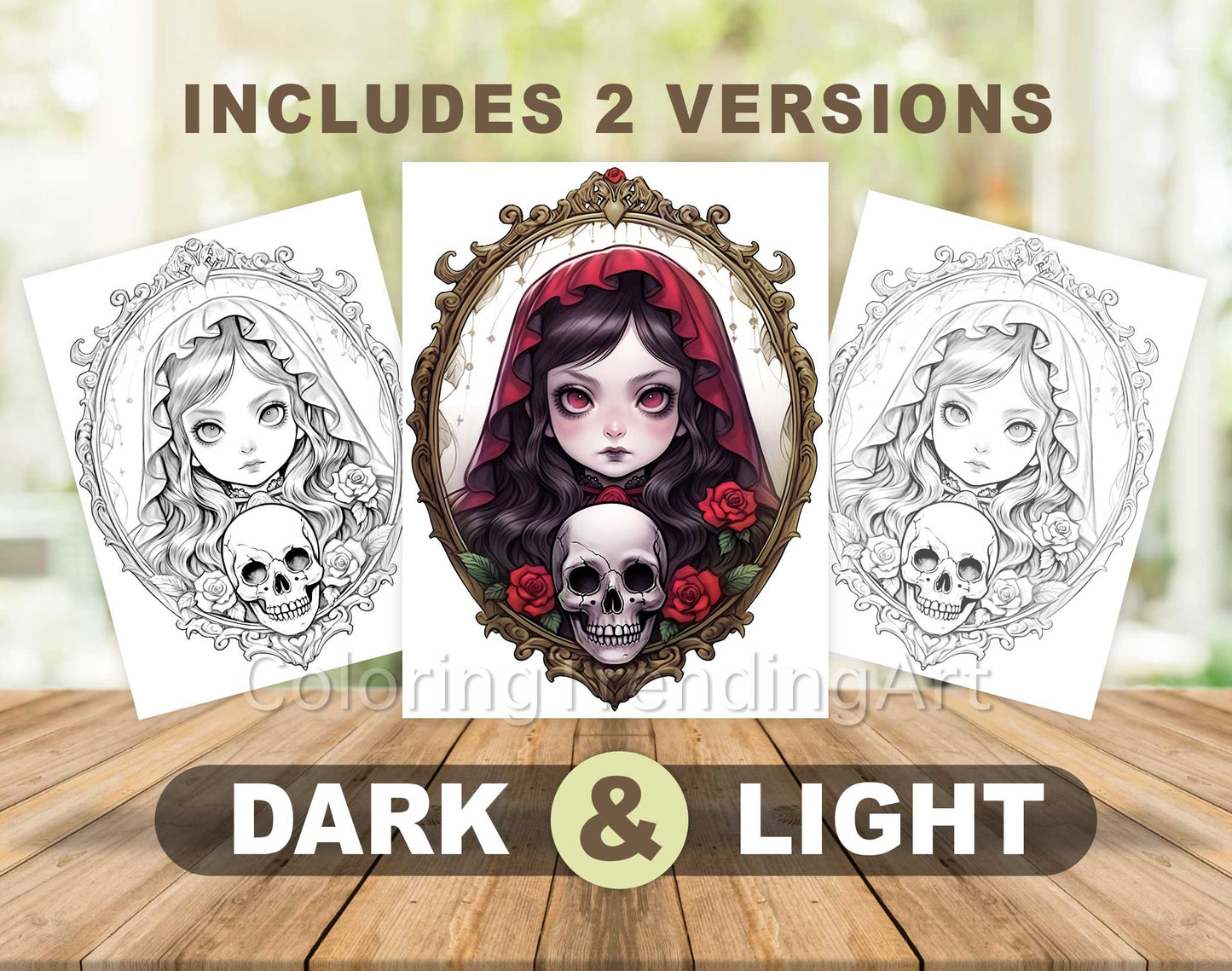 25 Creepy Kawaii Grayscale Coloring Pages - Halloween Coloring - Instant Download - Printable PDF Dark/Light – preview 6