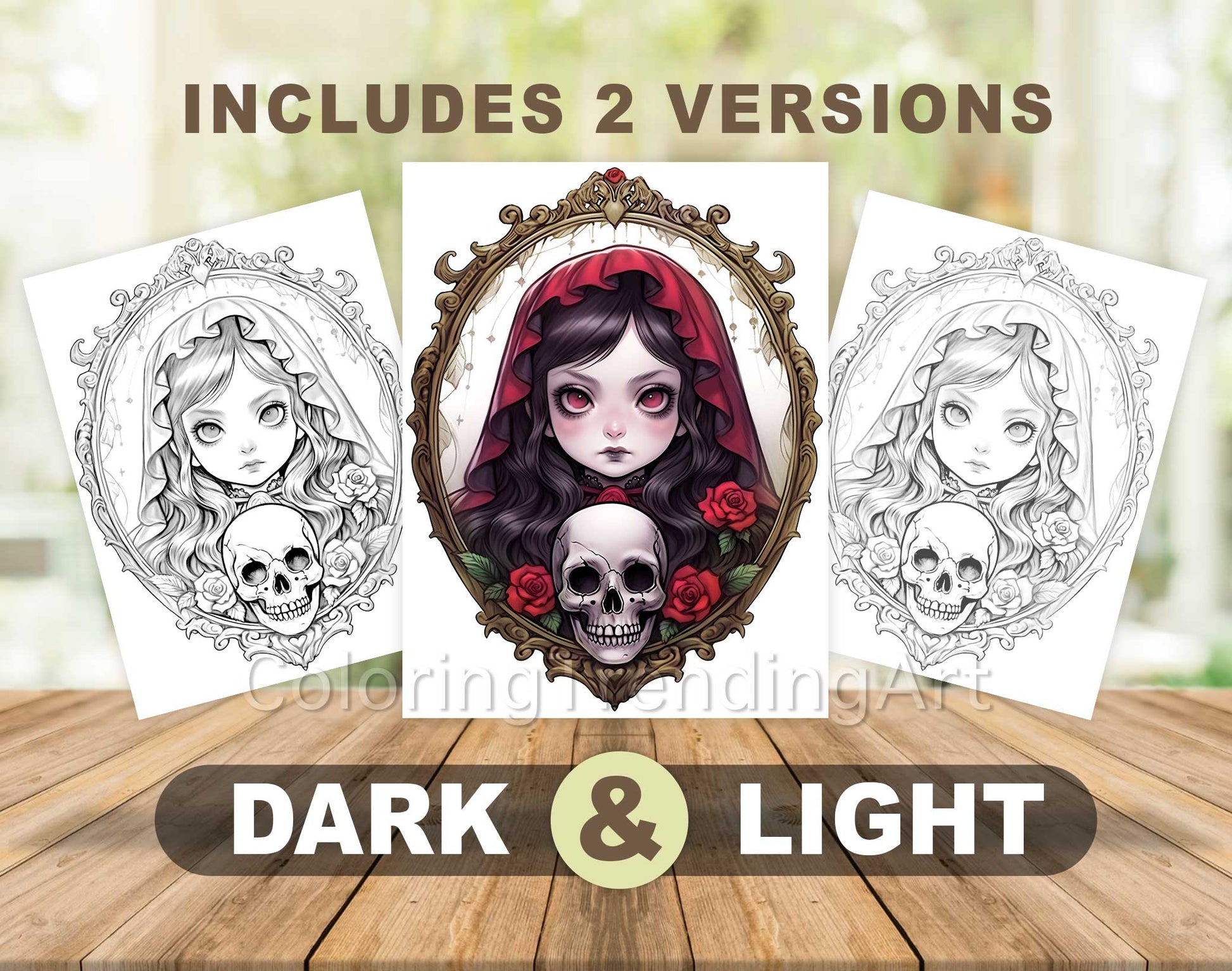 25 Creepy Kawaii Grayscale Coloring Pages - Halloween Coloring - Instant Download - Printable PDF Dark/Light – preview 6