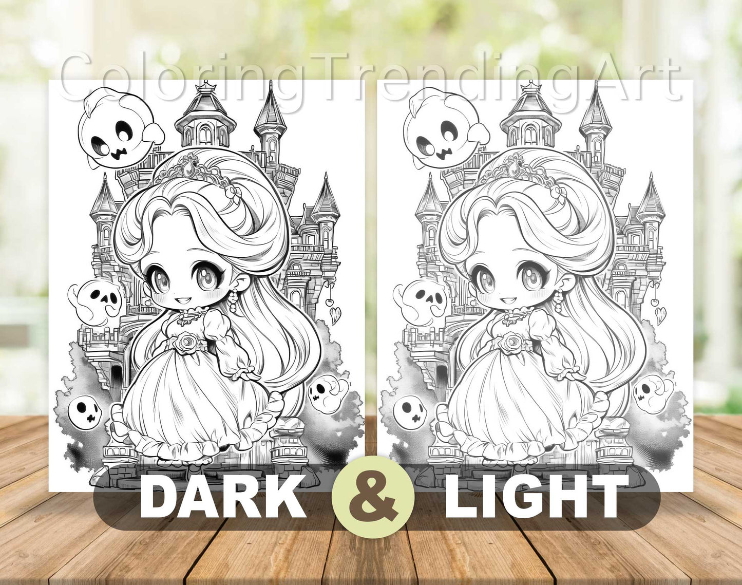 25 Creepy Kawaii Grayscale Coloring Pages - Halloween Coloring - Instant Download - Printable PDF Dark/Light – preview 7