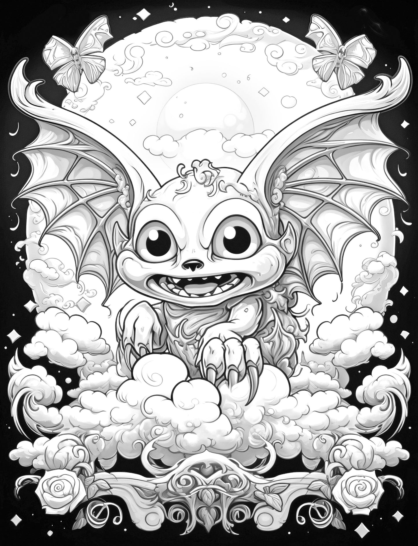 25 Creepy Kawaii Grayscale Coloring Pages - Halloween Coloring - Instant Download - Printable PDF Dark/Light – preview 8