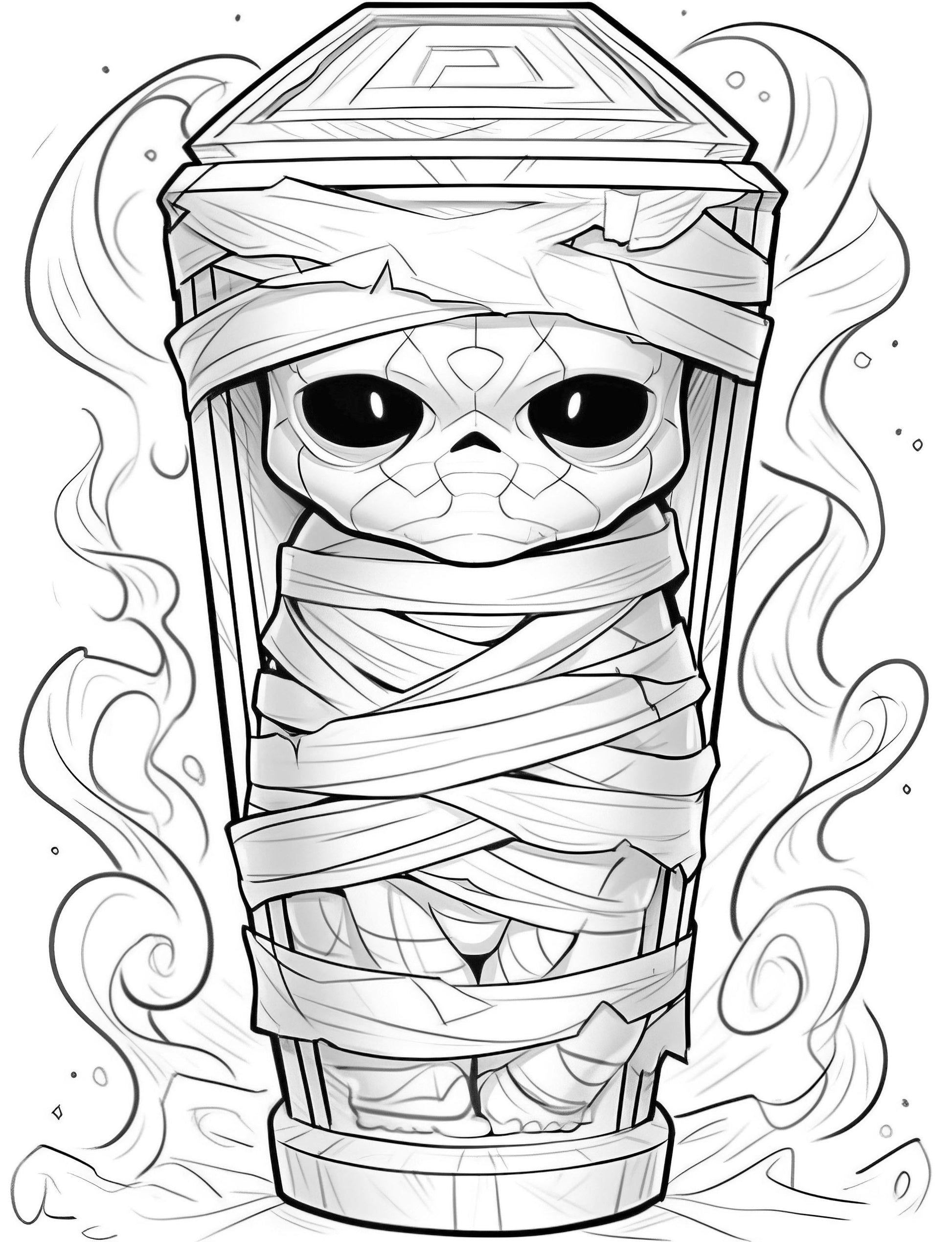 25 Creepy Kawaii Grayscale Coloring Pages - Halloween Coloring - Instant Download - Printable PDF Dark/Light – preview 9