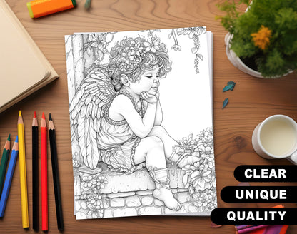 25 Cupid Valentine's Day Grayscale Coloring Pages - Instant Download - Printable PDF Dark/Light – preview 3