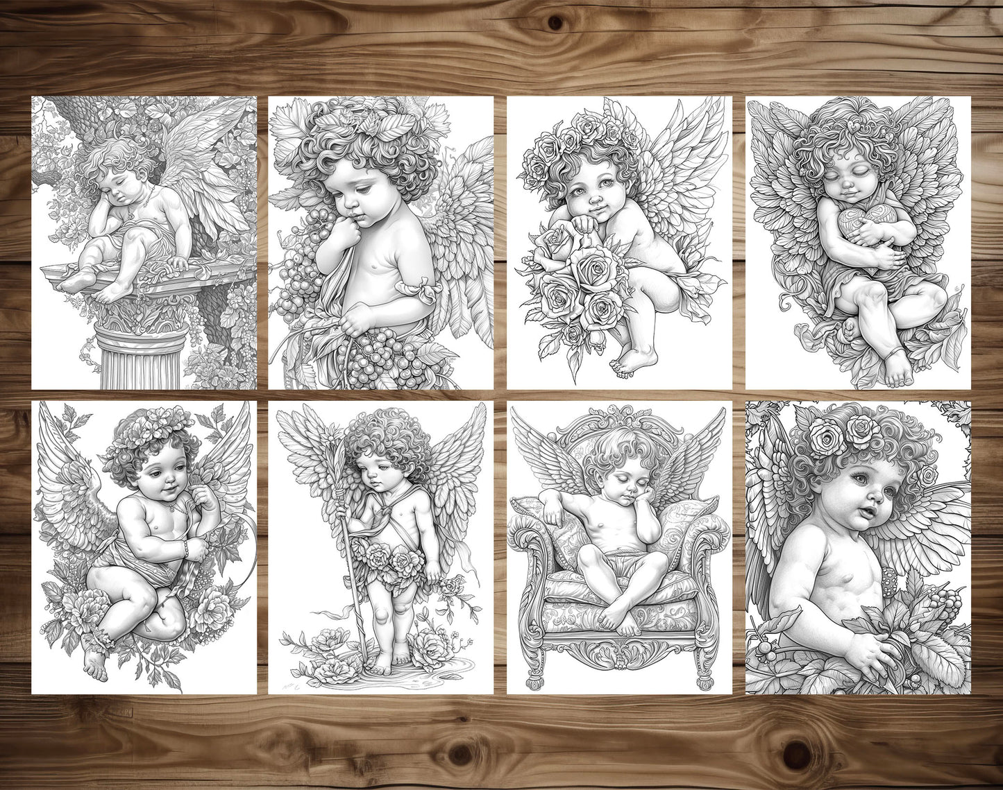 25 Cupid Valentine's Day Grayscale Coloring Pages - Instant Download - Printable PDF Dark/Light – preview 5