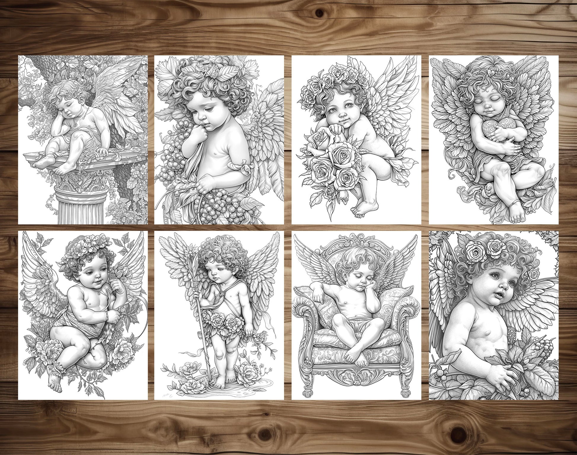 25 Cupid Valentine's Day Grayscale Coloring Pages - Instant Download - Printable PDF Dark/Light – preview 5