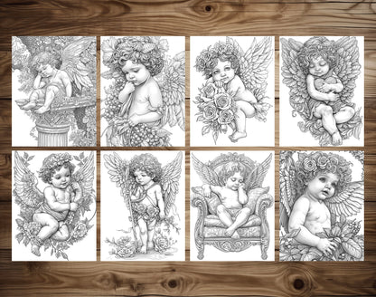 25 Cupid Valentine's Day Grayscale Coloring Pages - Instant Download - Printable PDF Dark/Light – preview 5