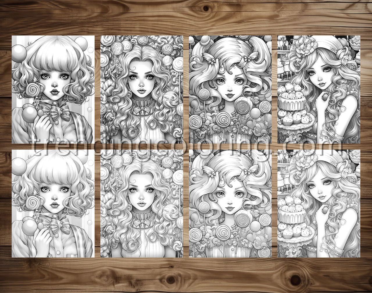 25 Cute Sweet Girls Grayscale Coloring Pages - Instant Download - Printable PDF Dark/Light – preview 3