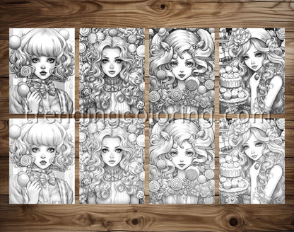 25 Cute Sweet Girls Grayscale Coloring Pages - Instant Download - Printable PDF Dark/Light – preview 3