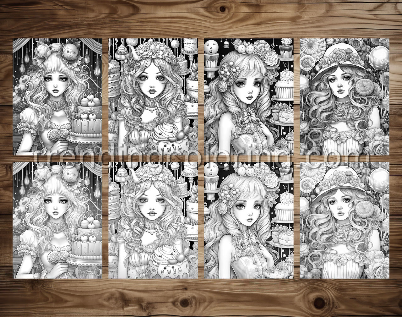 25 Cute Sweet Girls Grayscale Coloring Pages - Instant Download - Printable PDF Dark/Light – preview 4