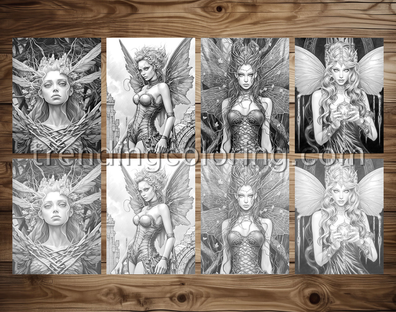 25 Dark Fairies Grayscale Coloring Pages- Instant Download - Printable PDF – preview 3