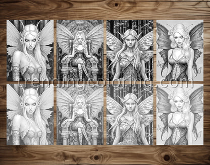 25 Dark Fairies Grayscale Coloring Pages- Instant Download - Printable PDF – preview 4
