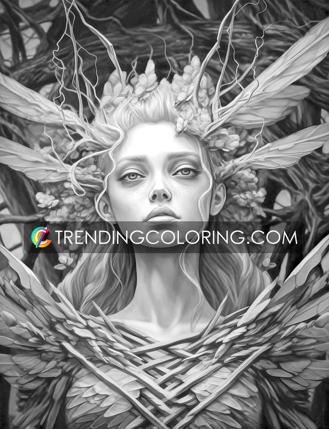 25 Dark Fairies Grayscale Coloring Pages- Instant Download - Printable PDF – preview 6