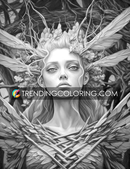 25 Dark Fairies Grayscale Coloring Pages- Instant Download - Printable PDF – preview 6