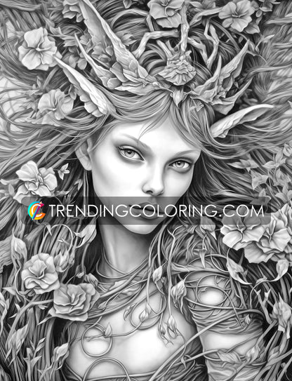 25 Dark Fairies Grayscale Coloring Pages- Instant Download - Printable PDF – preview 7