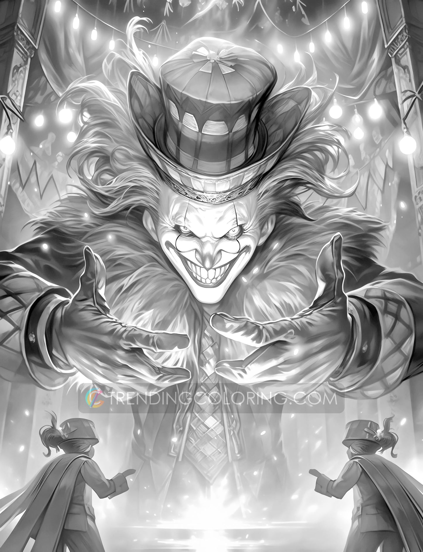 25 Devil Clowns Grayscale Coloring Pages - Halloween Coloring - Instant Download - Printable PDF Dark/Light – preview 6