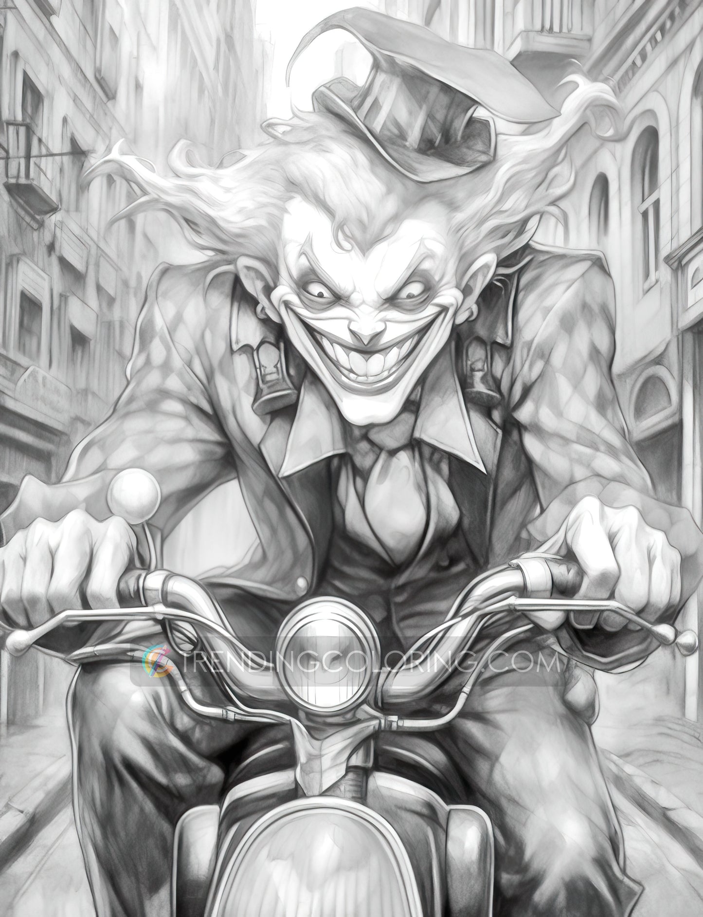25 Devil Clowns Grayscale Coloring Pages - Halloween Coloring - Instant Download - Printable PDF Dark/Light – preview 9