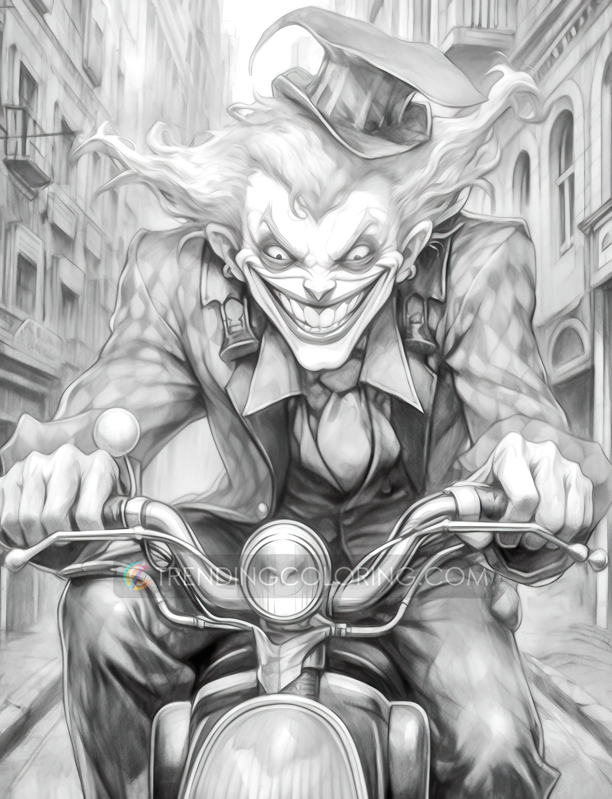 25 Devil Clowns Grayscale Coloring Pages - Halloween Coloring - Instant Download - Printable PDF Dark/Light – preview 9