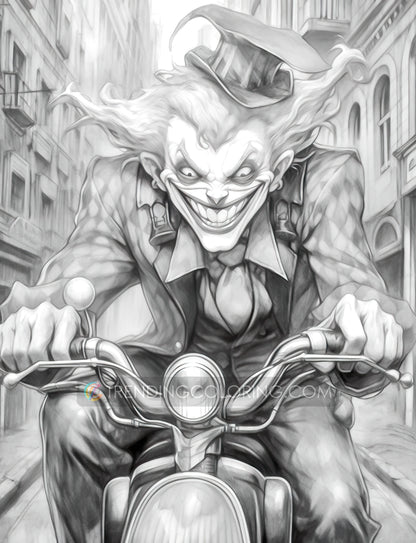 25 Devil Clowns Grayscale Coloring Pages - Halloween Coloring - Instant Download - Printable PDF Dark/Light – preview 9