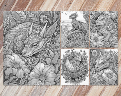 25 Dragonling Dreams Grayscale Coloring Pages - Instant Download - Printable PDF Dark/Light – preview 5