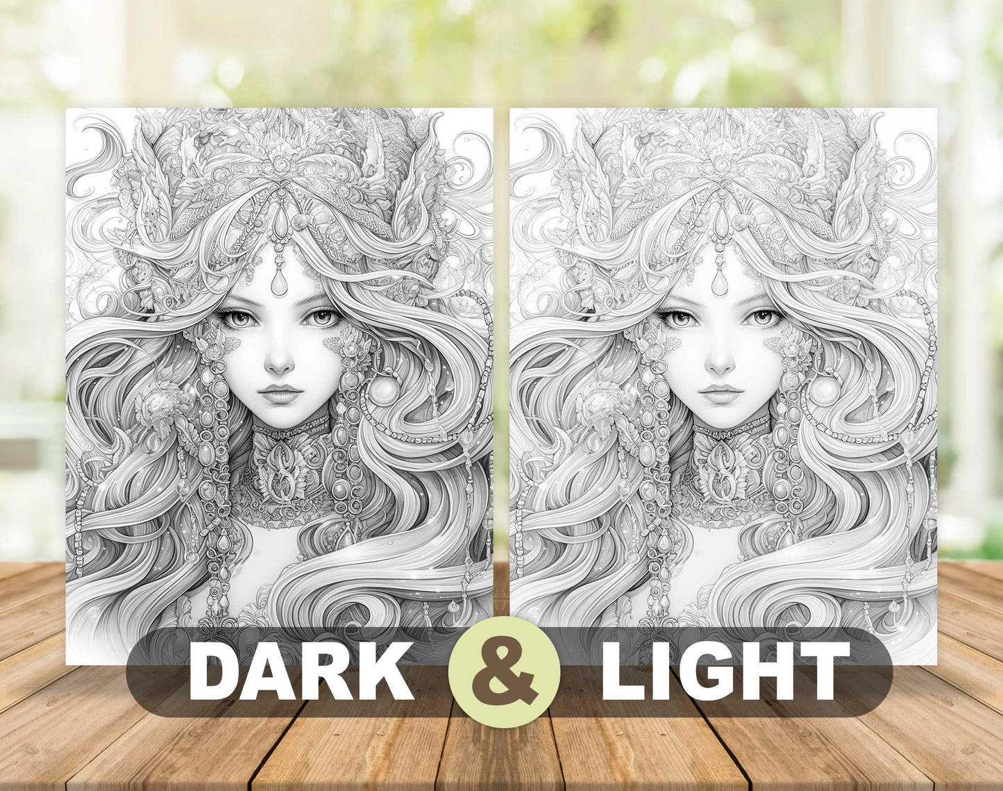 25 Elemental Goddesses Grayscale Coloring Pages - Instant Download - Printable PDF Dark/Light – preview 5