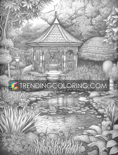 25 Enchanted Garden Grayscale Coloring Pages- Instant Download - Printable PDF – preview 10