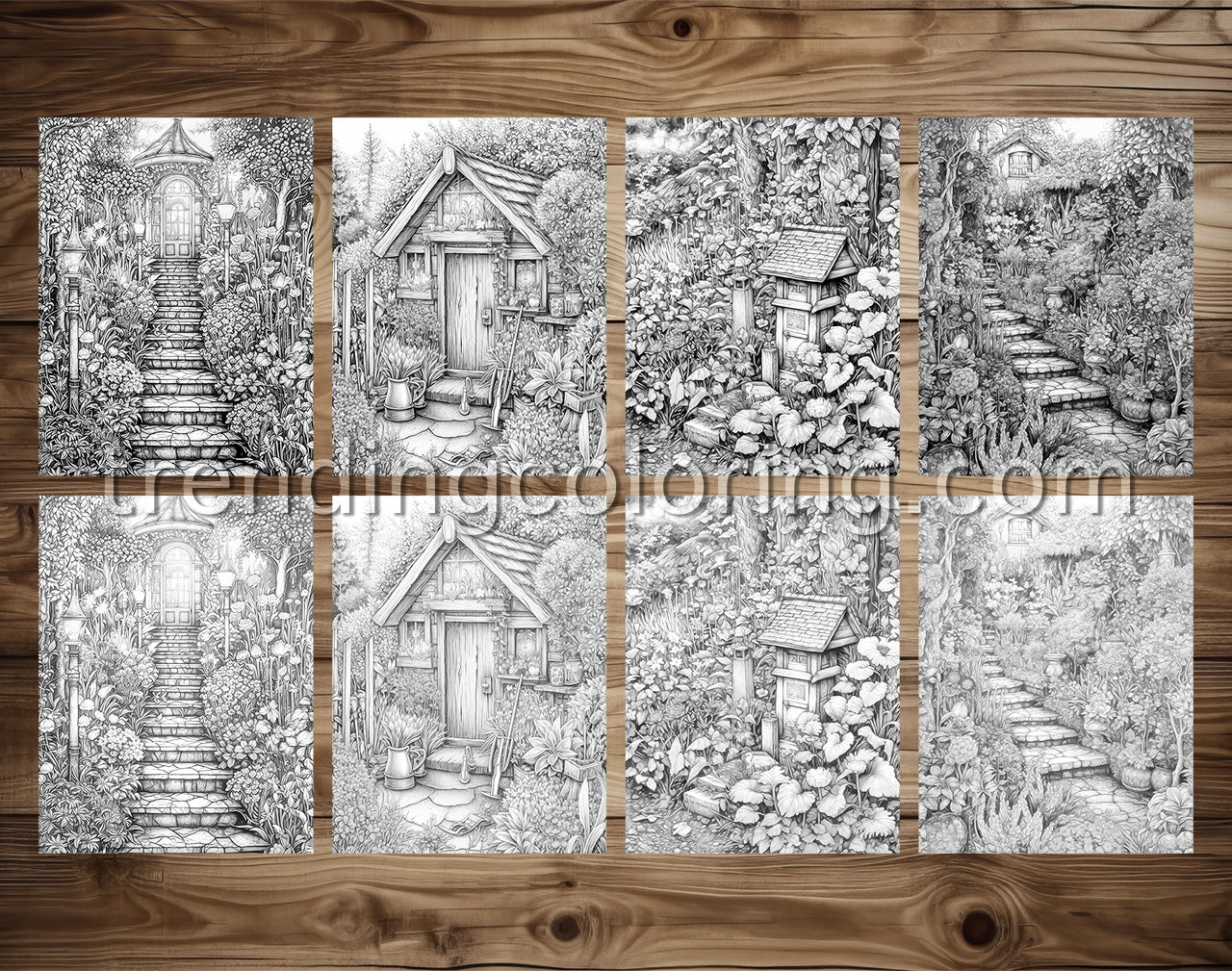 25 Enchanted Garden Grayscale Coloring Pages- Instant Download - Printable PDF – preview 3