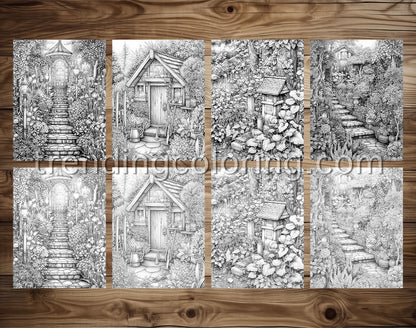 25 Enchanted Garden Grayscale Coloring Pages- Instant Download - Printable PDF – preview 3