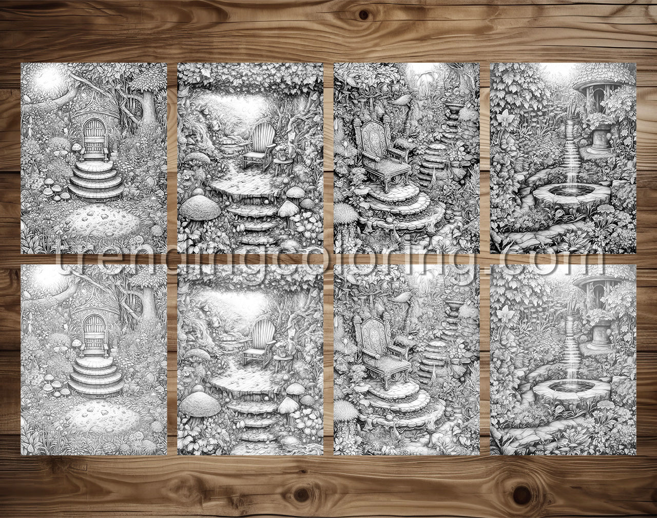 25 Enchanted Garden Grayscale Coloring Pages- Instant Download - Printable PDF – preview 4