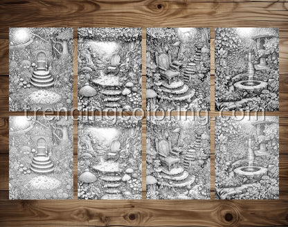 25 Enchanted Garden Grayscale Coloring Pages- Instant Download - Printable PDF – preview 4