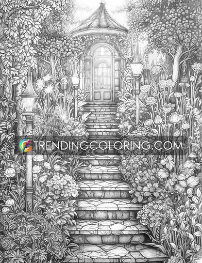 25 Enchanted Garden Grayscale Coloring Pages- Instant Download - Printable PDF – preview 5
