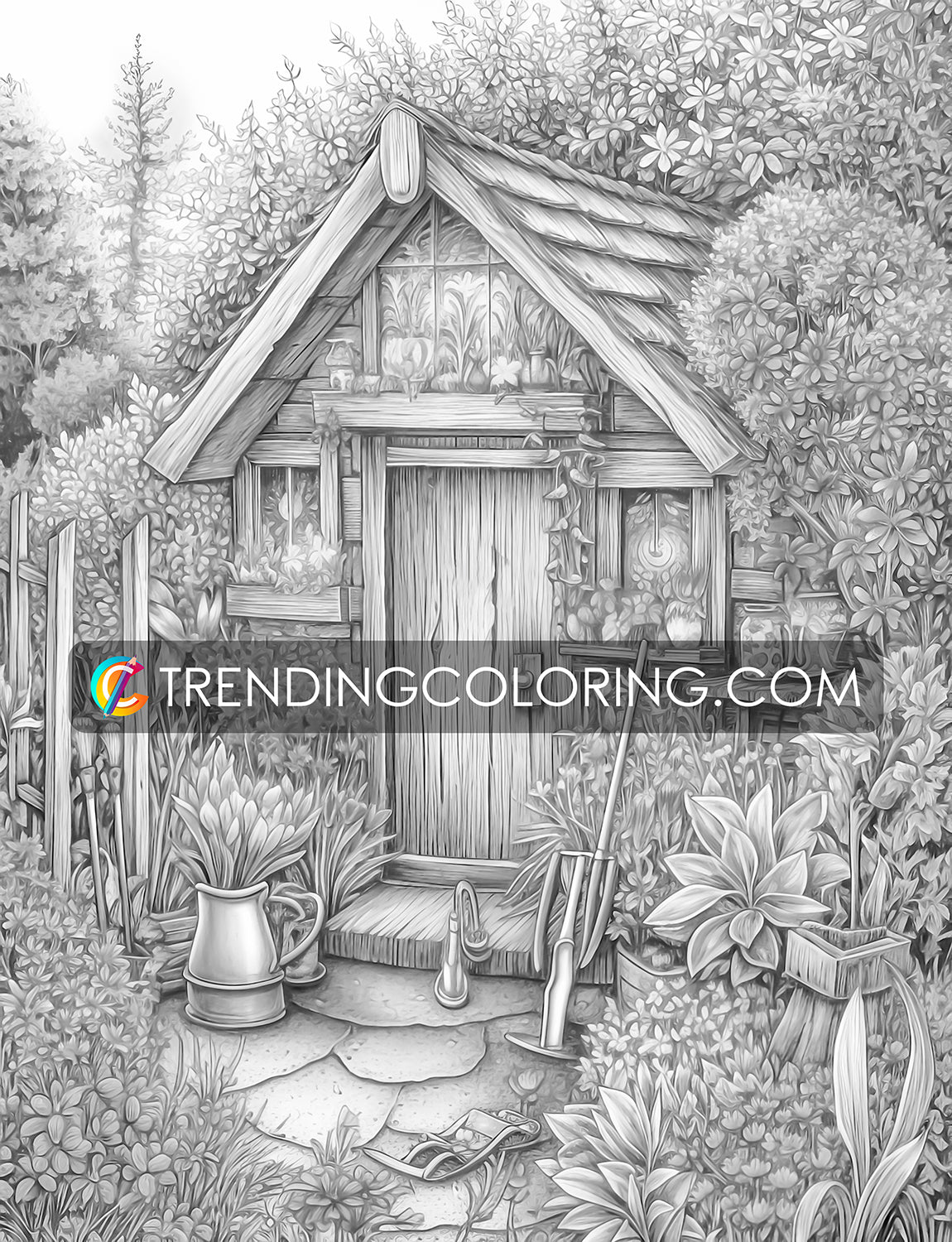 25 Enchanted Garden Grayscale Coloring Pages- Instant Download - Printable PDF – preview 6