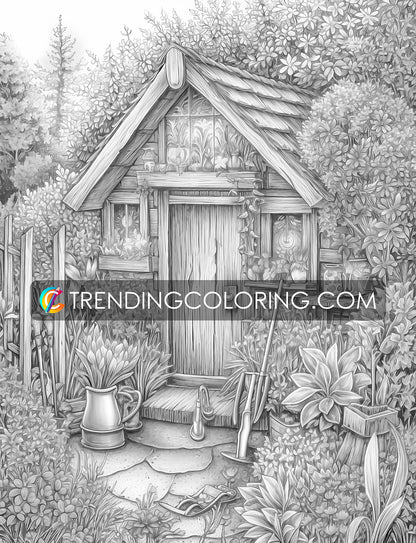 25 Enchanted Garden Grayscale Coloring Pages- Instant Download - Printable PDF – preview 6
