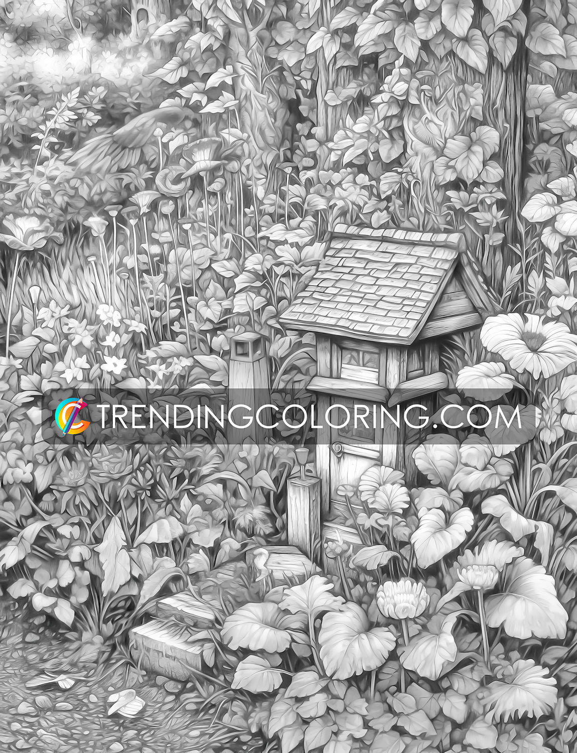 25 Enchanted Garden Grayscale Coloring Pages- Instant Download - Printable PDF – preview 7