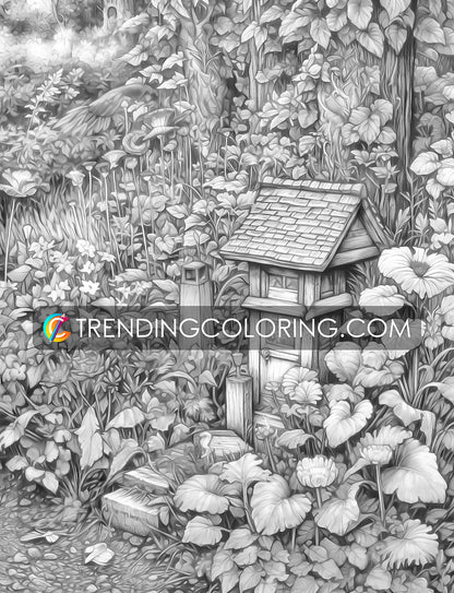 25 Enchanted Garden Grayscale Coloring Pages- Instant Download - Printable PDF – preview 7