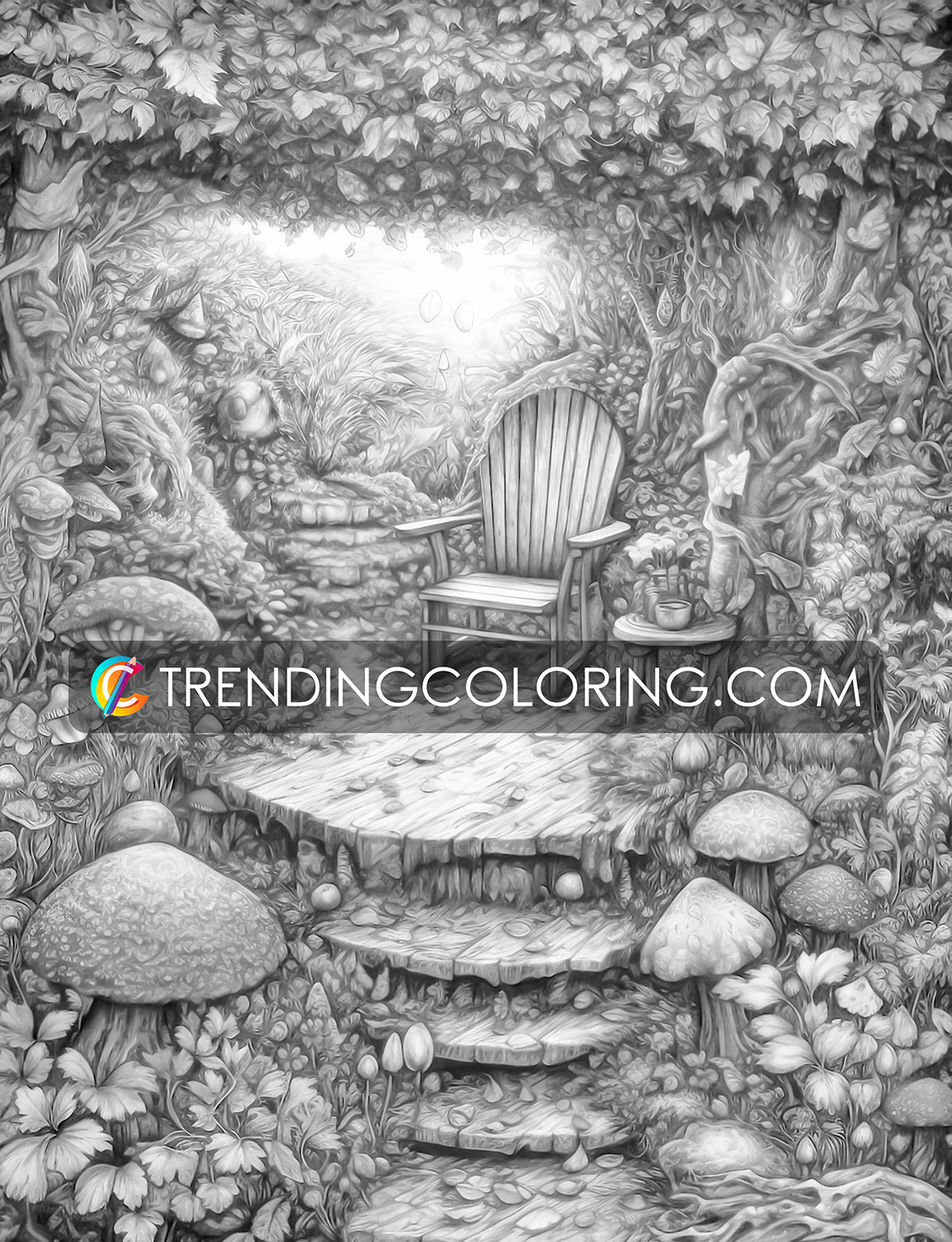 25 Enchanted Garden Grayscale Coloring Pages- Instant Download - Printable PDF – preview 8