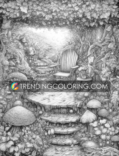 25 Enchanted Garden Grayscale Coloring Pages- Instant Download - Printable PDF – preview 8