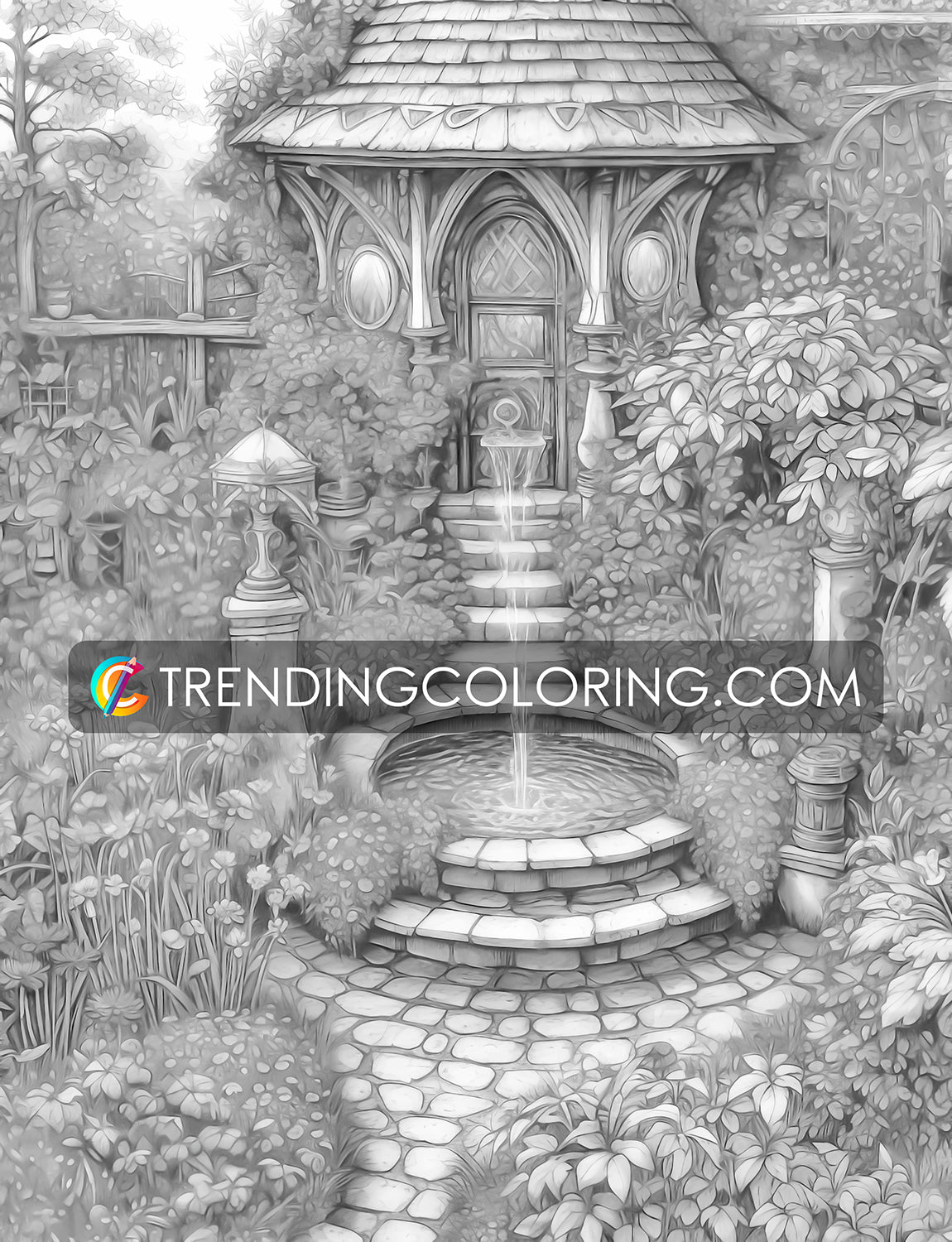 25 Enchanted Garden Grayscale Coloring Pages- Instant Download - Printable PDF – preview 9